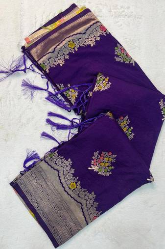 Purple Color jaqurad weveing Work  Georgette Saree