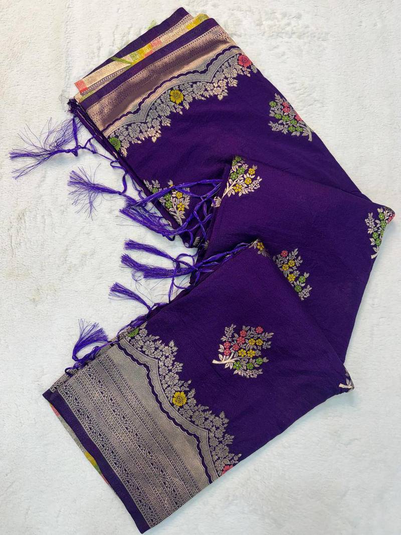 Purple Color jaqurad weveing Work  Georgette Saree