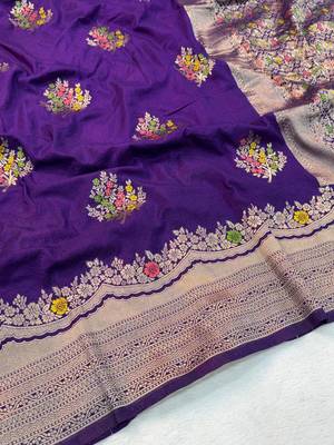 Purple Color jaqurad weveing Work  Georgette Saree 2