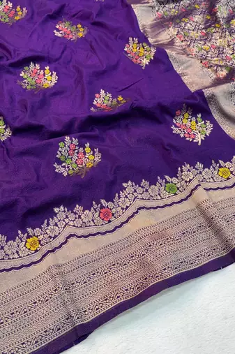 Purple Color jaqurad weveing Work  Georgette Saree