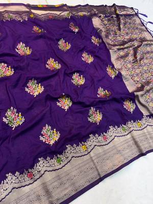 Purple Color jaqurad weveing Work  Georgette Saree 3