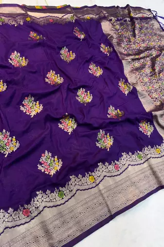 Purple Color jaqurad weveing Work  Georgette Saree