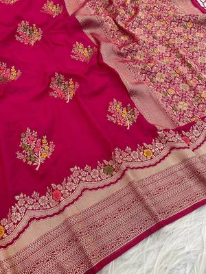 Rani Pink Color jaqurad weveing Work  Georgette Saree 2