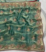 Emerald vColor Thread Embroidery work  Satin Silk Saree