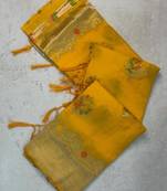Yellow Color jaqurad weveing Work  Georgette Saree