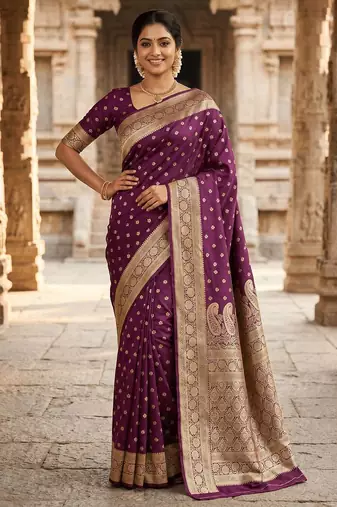 Wine Color Zari Woven Work Silk Saree 