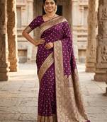 Wine Color Zari Woven Work Silk Saree 