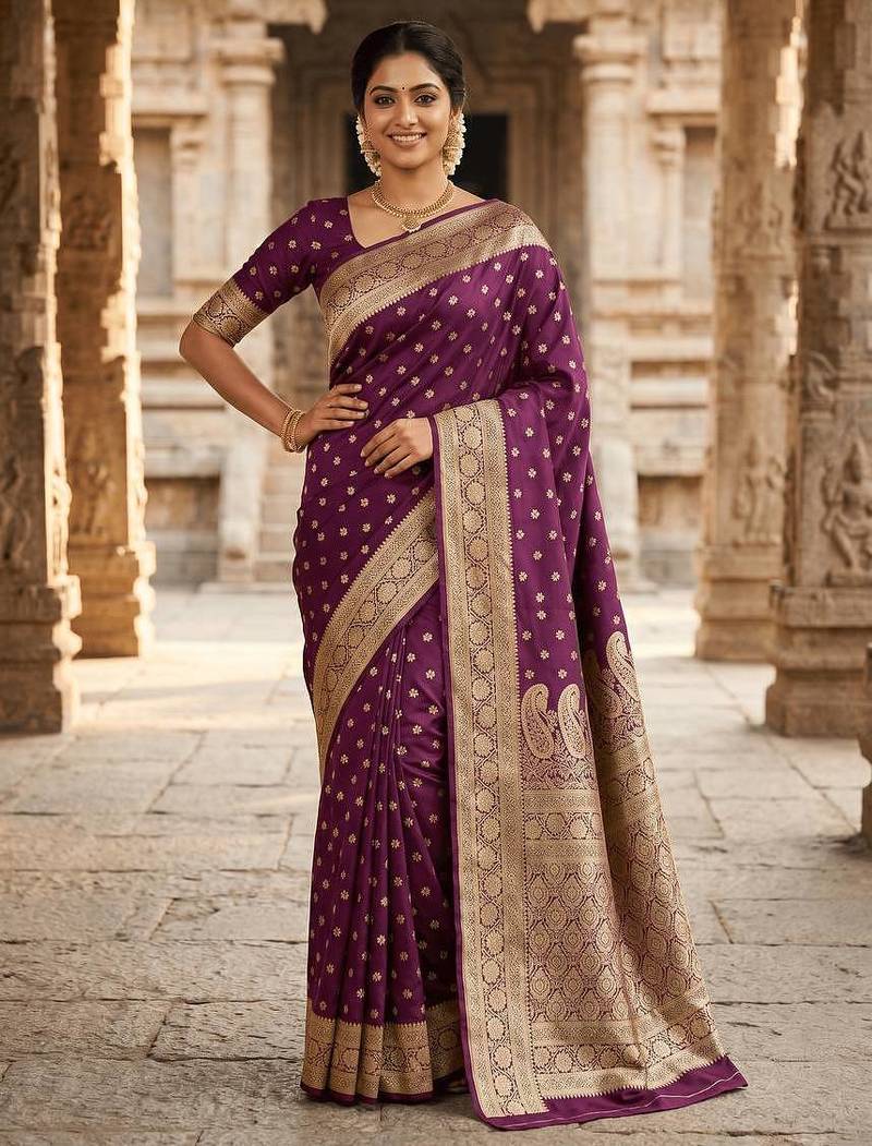 Wine Color Zari Woven Work Silk Saree 