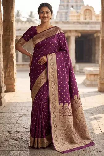 Wine Color Zari Woven Work art silk saree 