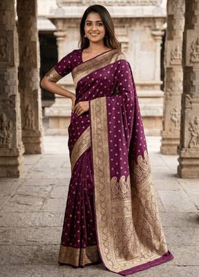 Wine Color Zari Woven Work art silk saree  3