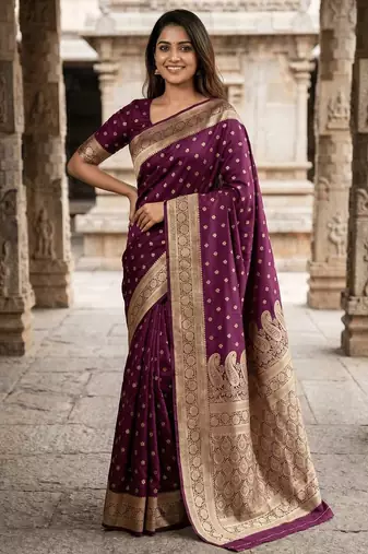 Wine Color Zari Woven Work art silk saree 