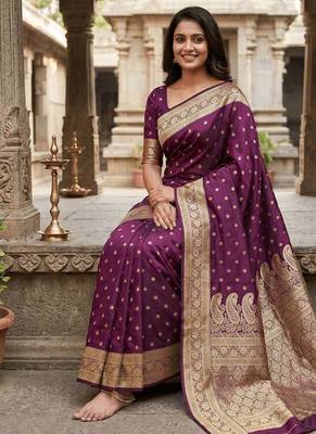 Wine Color Zari Woven Work art silk saree  4