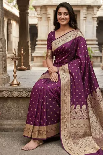 Wine Color Zari Woven Work art silk saree 