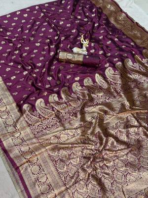 Wine Color Zari Woven Work art silk saree  5