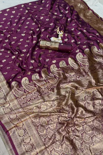 Wine Color Zari Woven Work art silk saree 