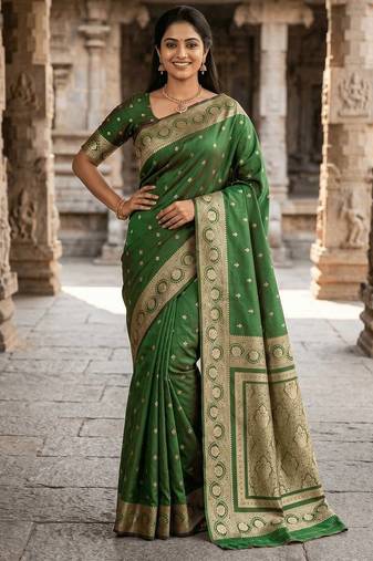 Green Color Zari Woven Work Silk Saree