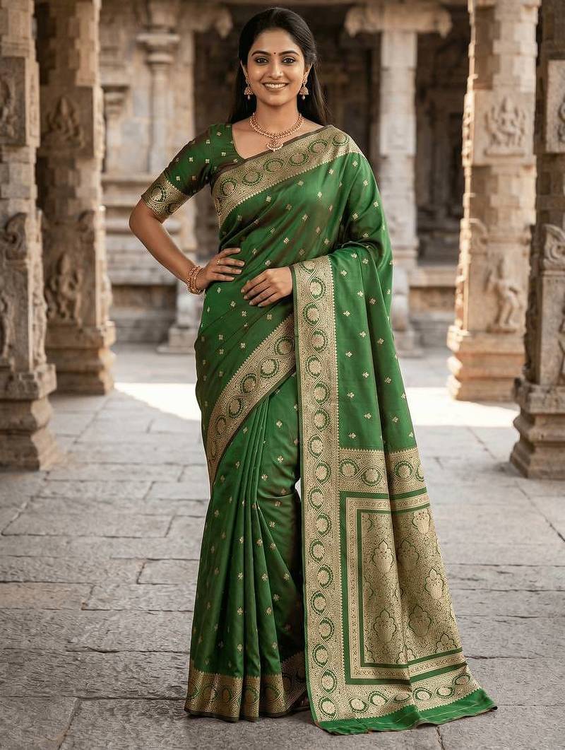 Green Color Zari Woven Work Silk Saree