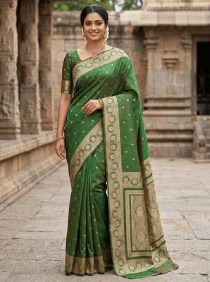 Green Color Zari Woven Work art silk saree 2