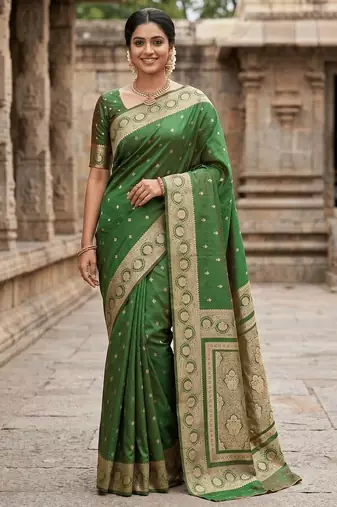 Green Color Zari Woven Work art silk saree