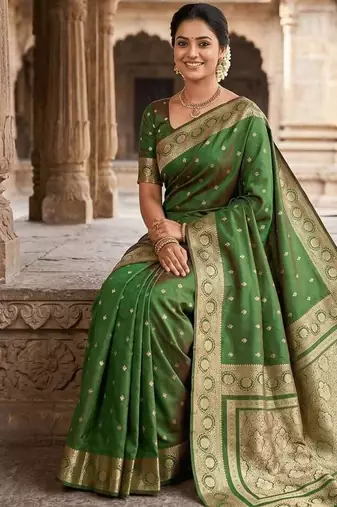 Green Color Zari Woven Work art silk saree