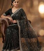 Black Color  Beads Work with Cut work border Net Saree