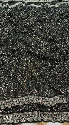 Black Color  Beads Work with Cut work border Net Saree 3