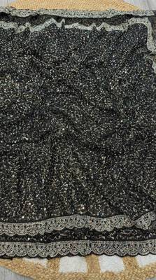 Black Color  Beads Work with Cut work border Net Saree 4