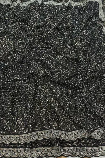 Black Color  Beads Work with Cut work border Net Saree