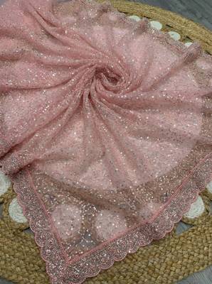 Light Pink Color  Beads Work with Cut work border Net Saree 3