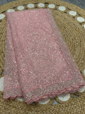 Light Pink Color  Beads Work with Cut work border Net Saree 5