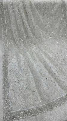 White Color  Beads Work with Cut work border Net Saree 4