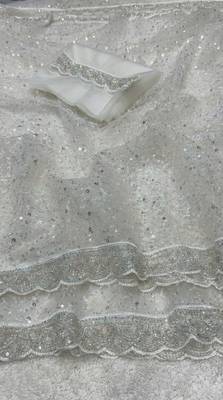 White Color  Beads Work with Cut work border Net Saree 5
