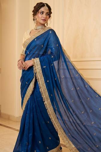 BlueColor Sequence  butti  Work Satin Saree