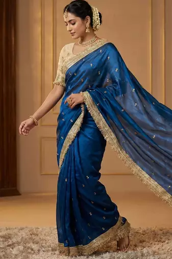 BlueColor Sequence  butti  Work Satin Saree