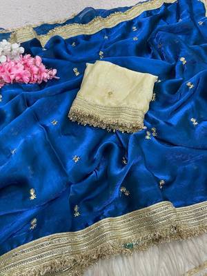 BlueColor Sequence  butti  Work Satin Saree 3