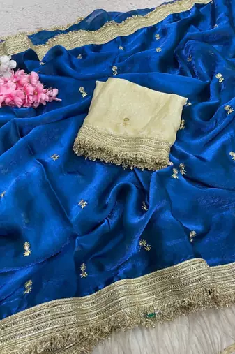 BlueColor Sequence  butti  Work Satin Saree