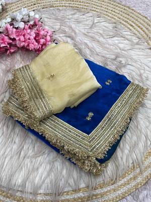 BlueColor Sequence  butti  Work Satin Saree 4
