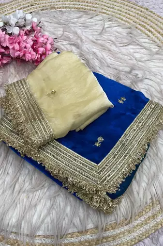 BlueColor Sequence  butti  Work Satin Saree