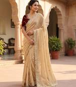 Cream Color Sequence  butti  Work Satin Saree