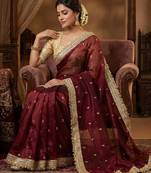 Maroon Color Sequence  butti  Work Satin Saree