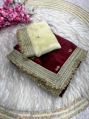 Maroon Color Sequence  butti  Work Satin Saree 5