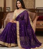 Purple Sequin Butti Work Satin Saree