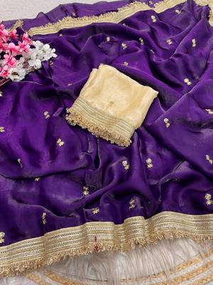 Purple Color Sequence  butti  Work Satin Saree 4
