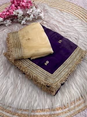 Purple Color Sequence  butti  Work Satin Saree 5