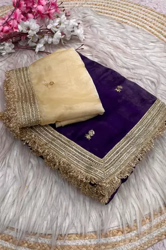 Purple Color Sequence  butti  Work Satin Saree