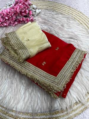 Red Color Sequence  butti  Work Satin Saree 5