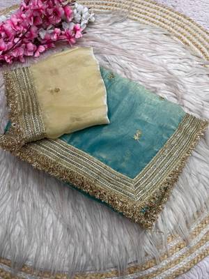 Sky Blue Color Sequence  butti  Work Satin Saree 4
