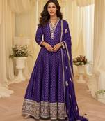 Navy blue heavy jacquard wedding gowns full stitched upto 42