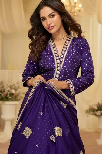 Navy blue heavy jacquard wedding gowns full stitched upto 42