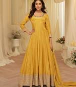Yellow heavy jacquard wedding gowns full stitched upto 42